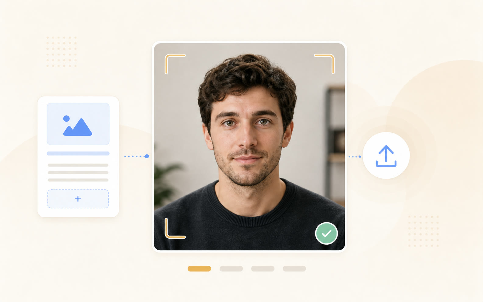 Front-facing portrait upload frame with alignment guides and upload confirmation